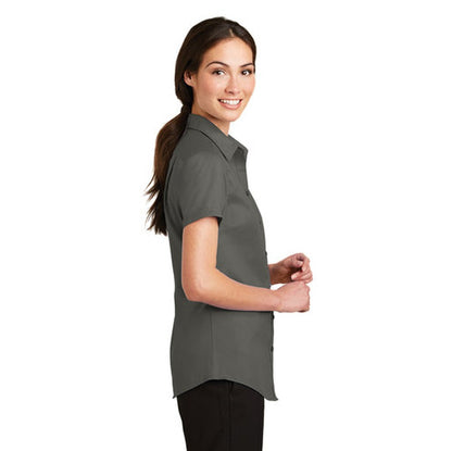 NEW INSIGNIA - Port Authority® Ladies Short Sleeve SuperPro™ Twill Shirt - Sterling Grey